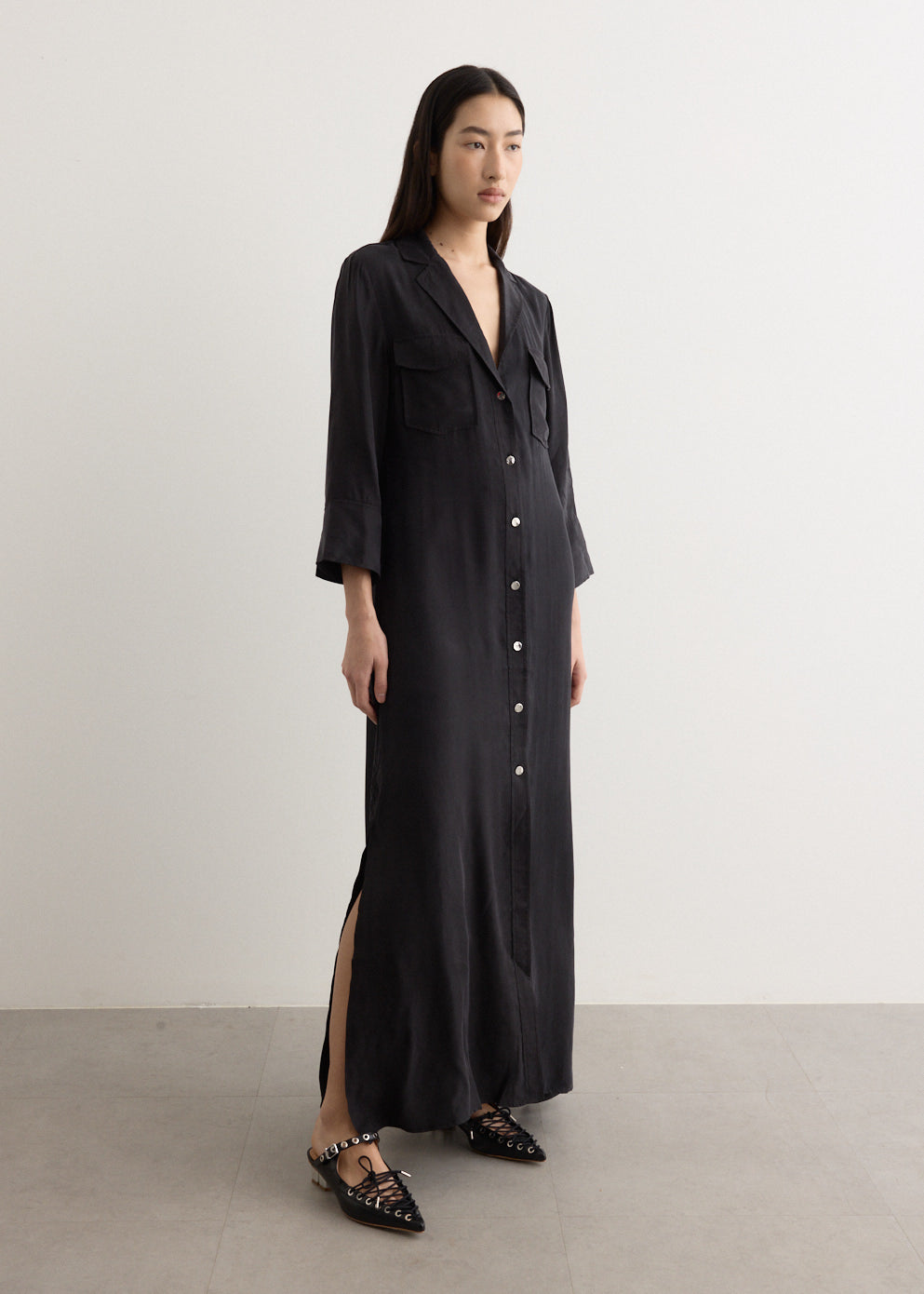 Fluid Cupro Maxi Shirt Dress
