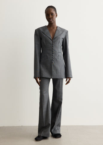 Wool Melange Suiting Long Button Blazer