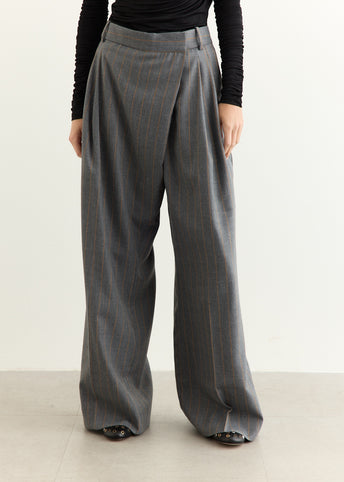 Brushed Wool Stripe Mid Waist Pants