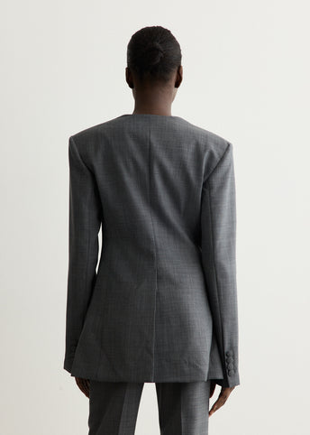 Wool Melange Suiting Long Button Blazer
