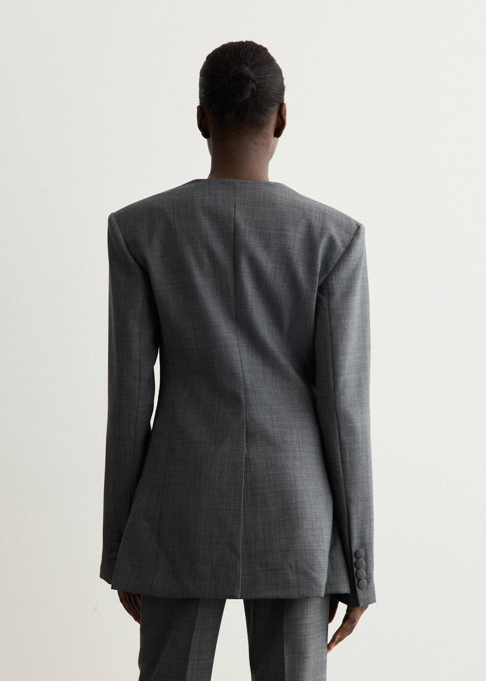 Wool Melange Suiting Long Button Blazer
