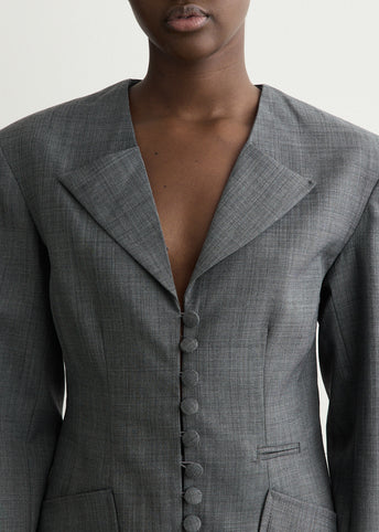 Wool Melange Suiting Long Button Blazer