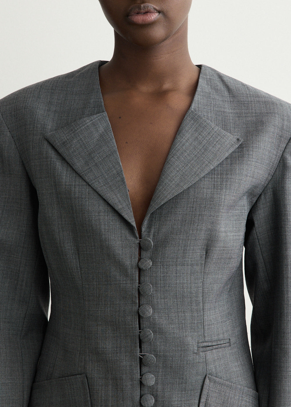 Wool Melange Suiting Long Button Blazer