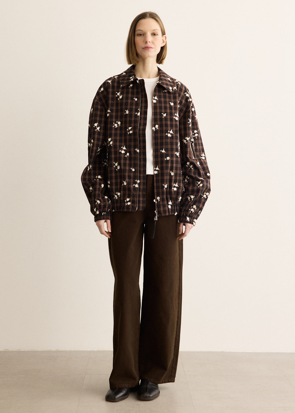 Printed Check Bomber Jacket
