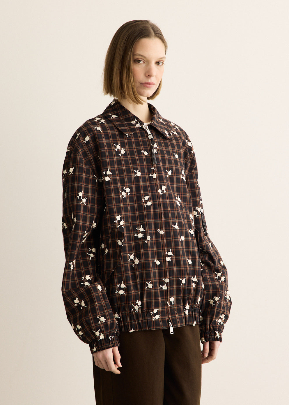 Printed Check Bomber Jacket