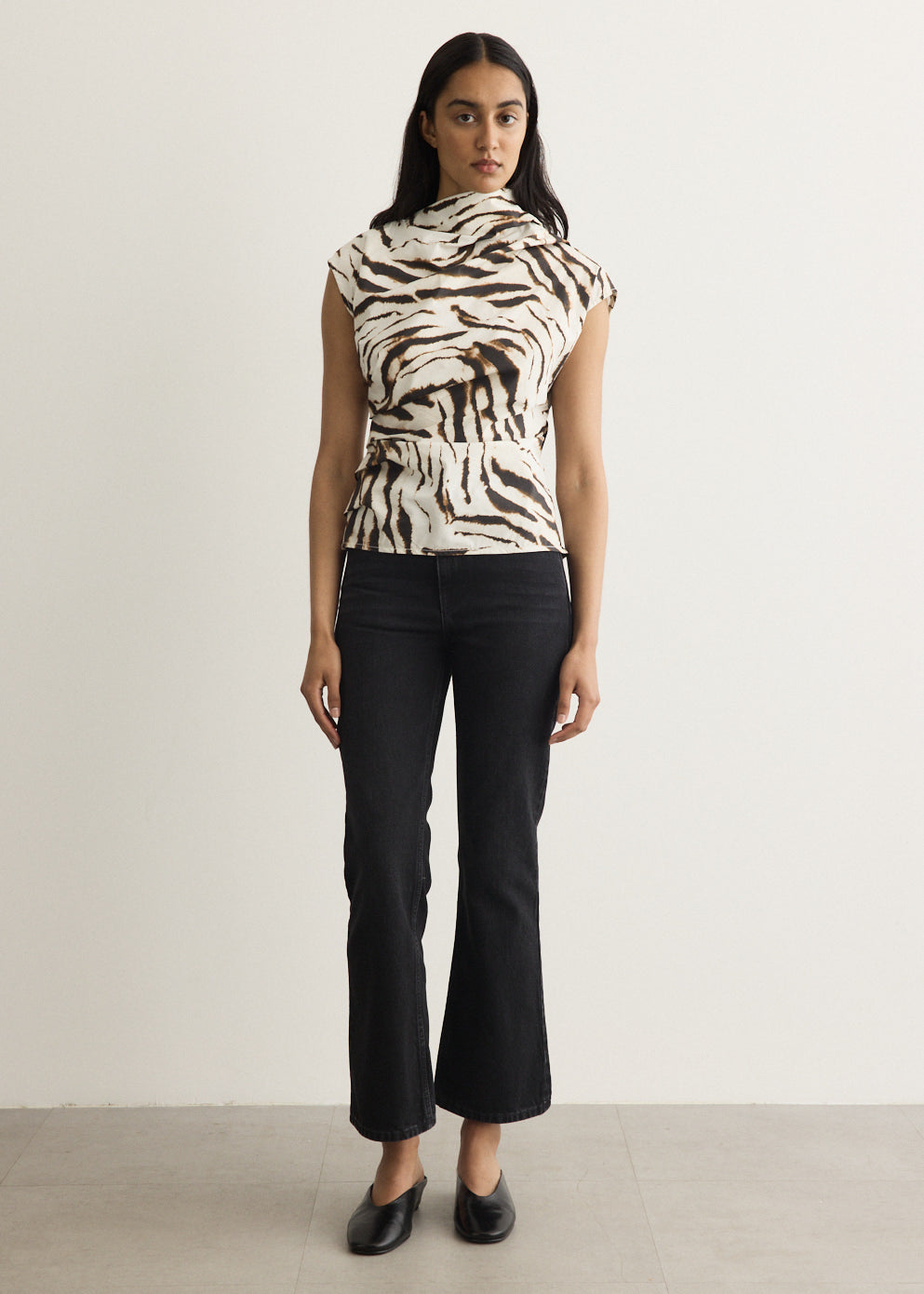 Printed Stretch Cotton Ruched Top