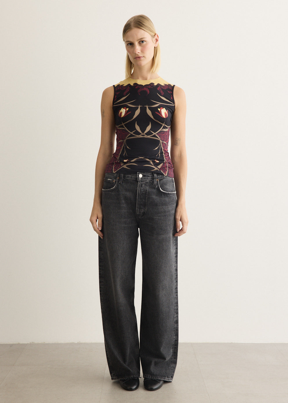 Flowers Printed Jersey Second Skin Top
