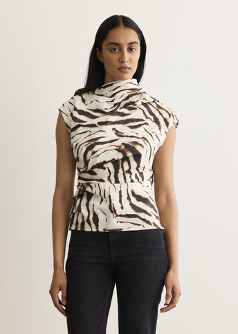 Printed Stretch Cotton Ruched Top