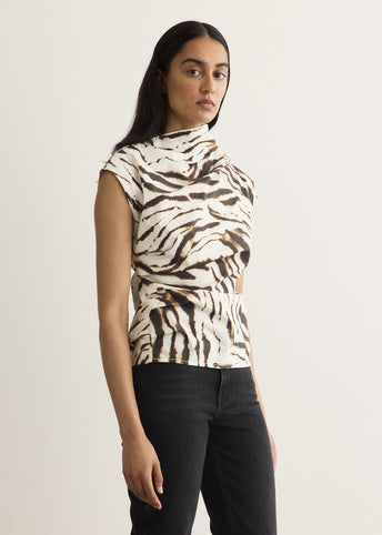 Printed Stretch Cotton Ruched Top