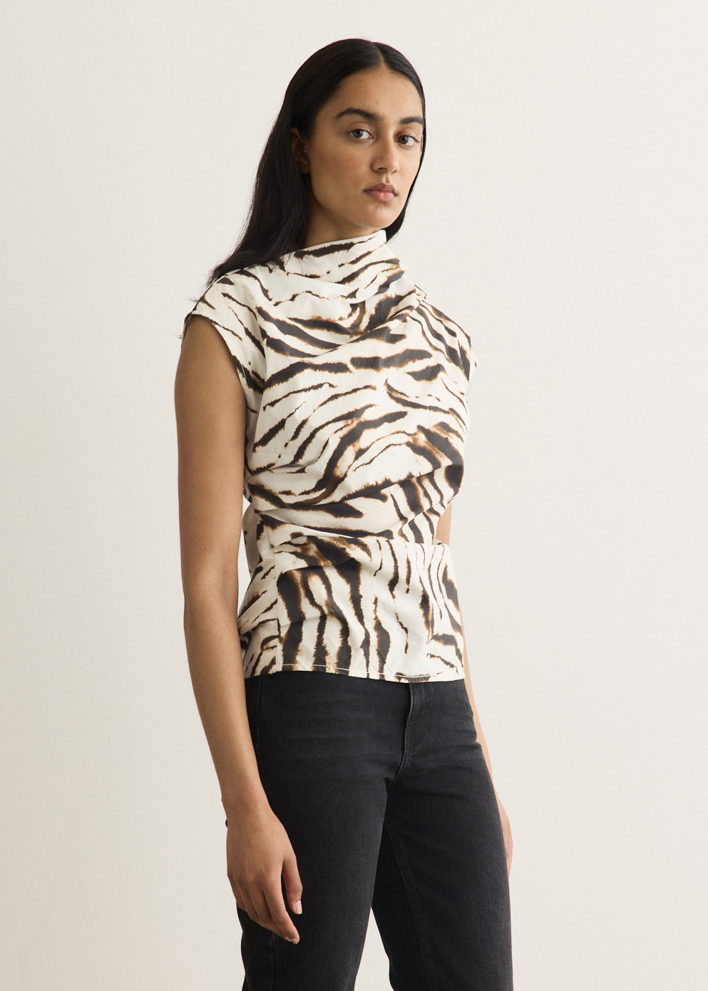 Printed Stretch Cotton Ruched Top