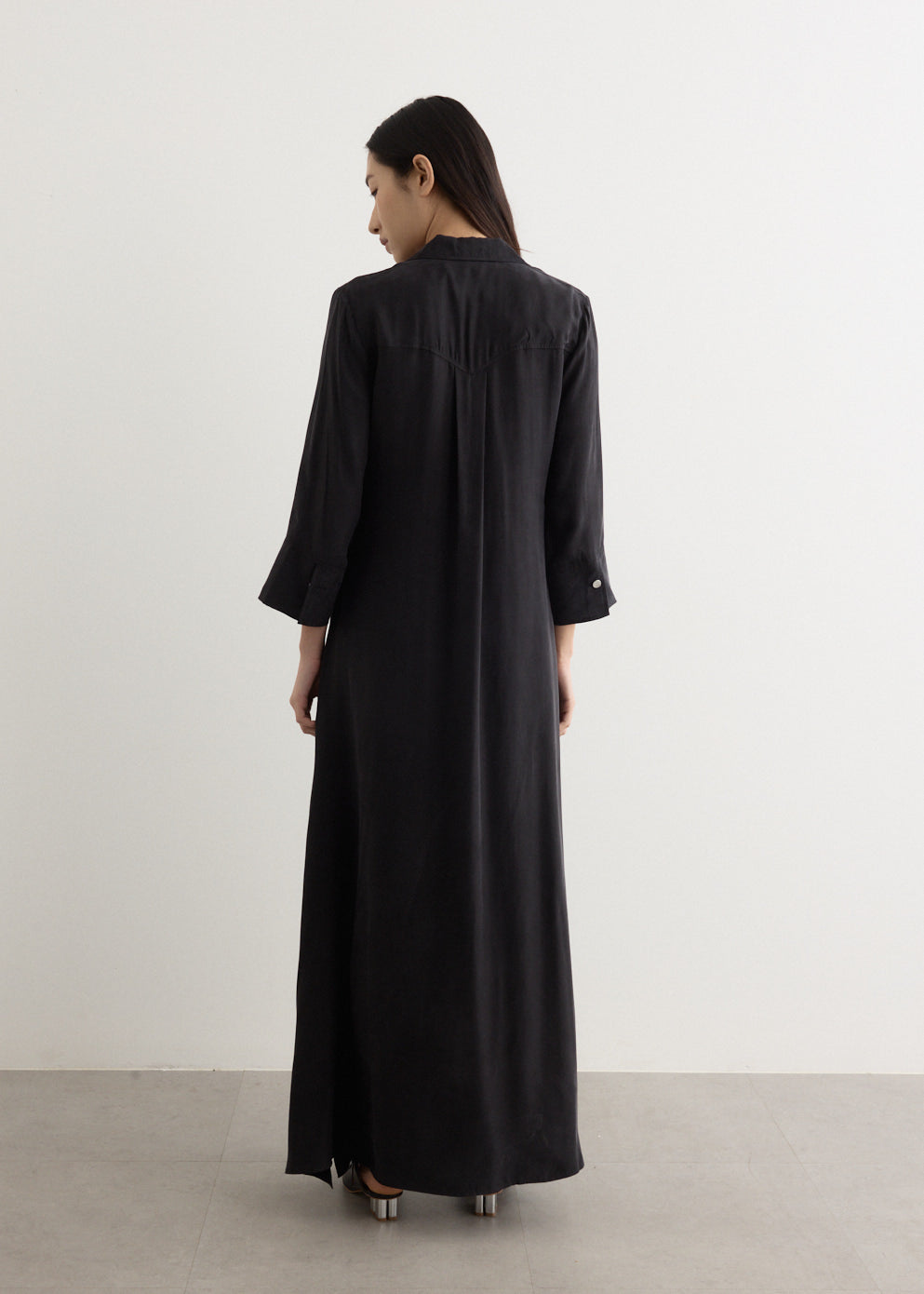 希少 Y's CUPRO STRIPE LONG POCKET DRESS 黒1 Y's 2022AW Long Pocket Dress Black, Striped Cupro, Size 1