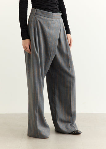Brushed Wool Stripe Mid Waist Pants