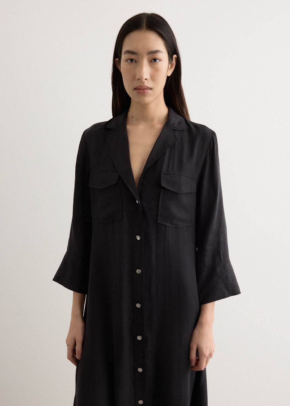 Fluid Cupro Maxi Shirt Dress