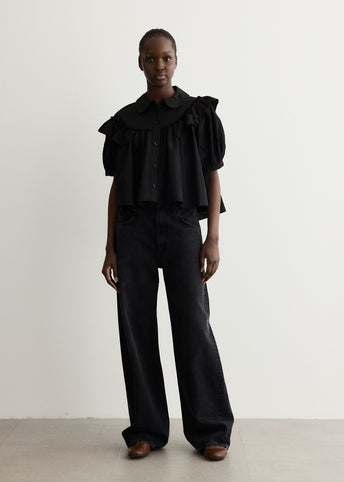 Cropped Puff Sleeve Ruffle Frill Shirt