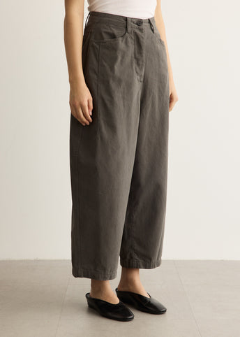 Wide-Fit Curved Cotton Pants