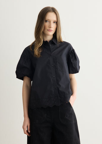 Cropped Puff Sleeve Lace Trim Shirt