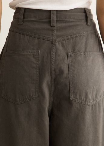 Wide-Fit Curved Cotton Pants