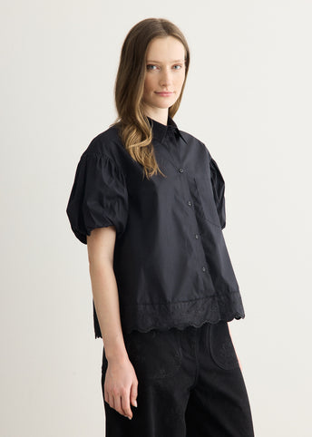 Cropped Puff Sleeve Lace Trim Shirt