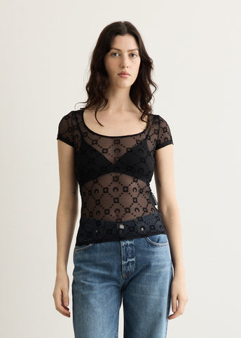 Moonogram Mesh Flock Short Sleeve T-Shirt