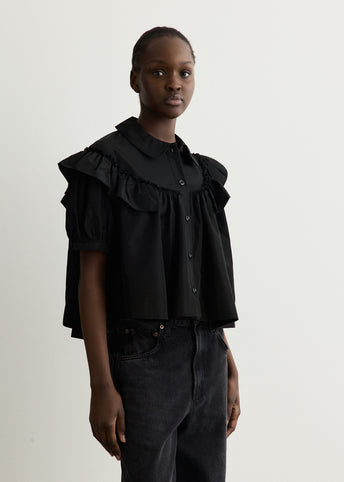 Cropped Puff Sleeve Ruffle Frill Shirt
