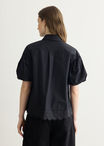 Cropped Puff Sleeve Lace Trim Shirt