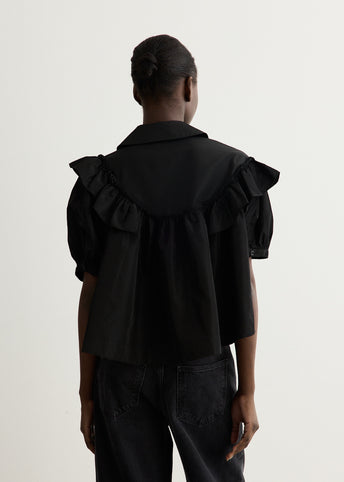 Cropped Puff Sleeve Ruffle Frill Shirt