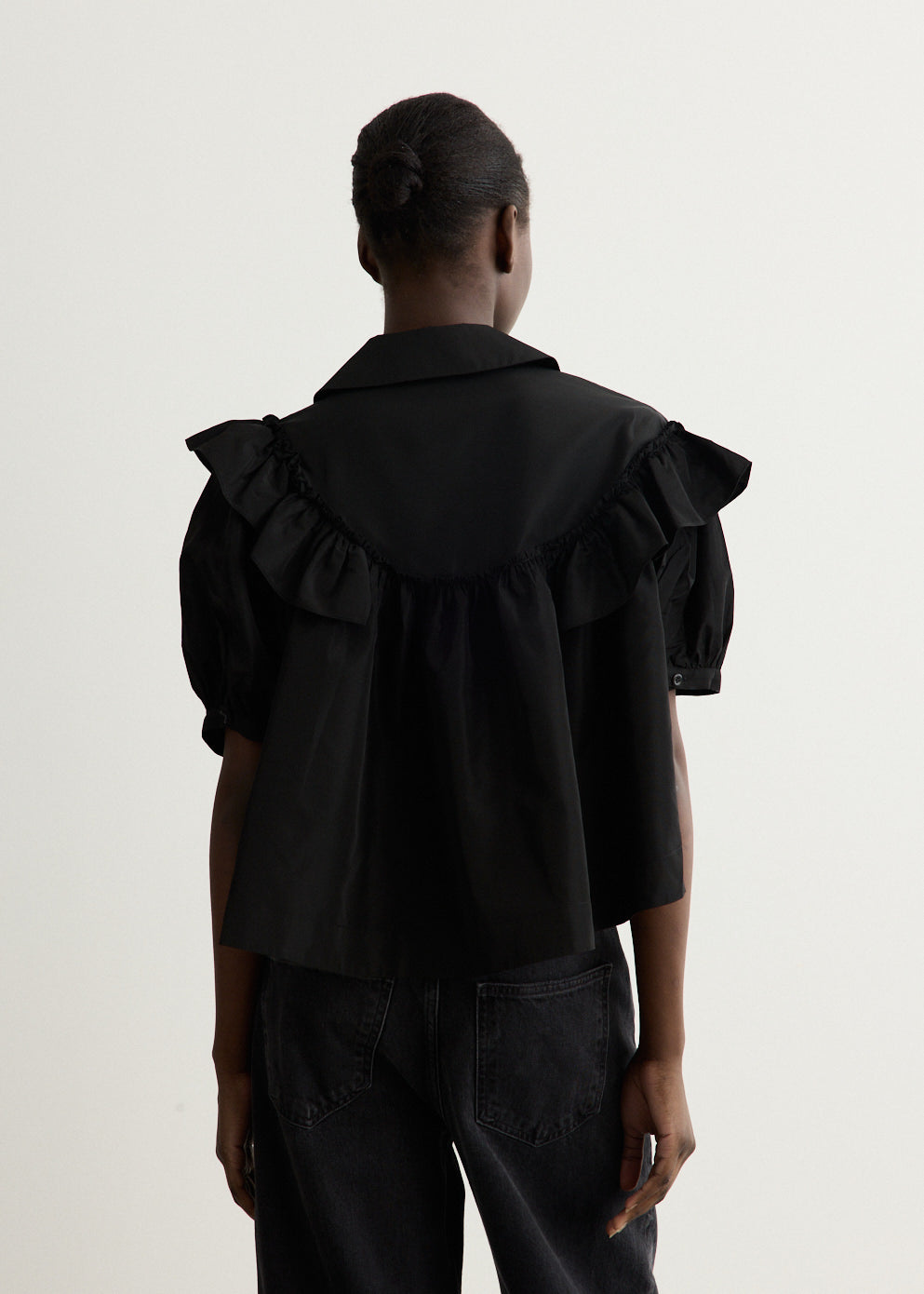 Cropped Puff Sleeve Ruffle Frill Shirt