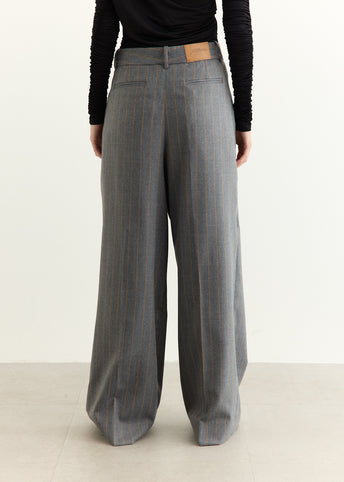 Brushed Wool Stripe Mid Waist Pants