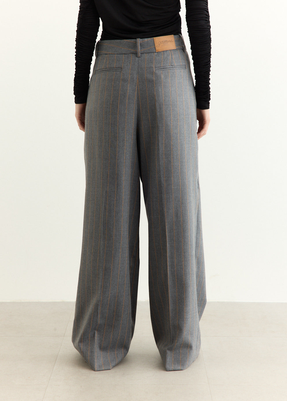 Brushed Wool Stripe Mid Waist Pants