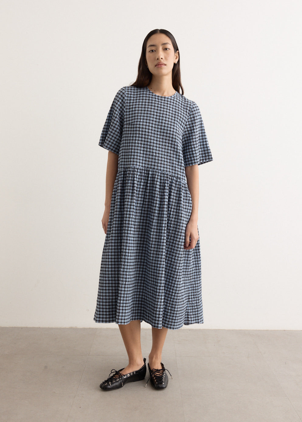 Seersucker Check Midi Dress