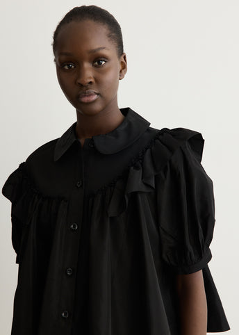 Cropped Puff Sleeve Ruffle Frill Shirt