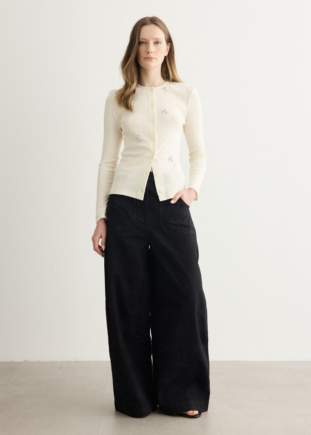 Turbo Embellished Pointelle Cardigan