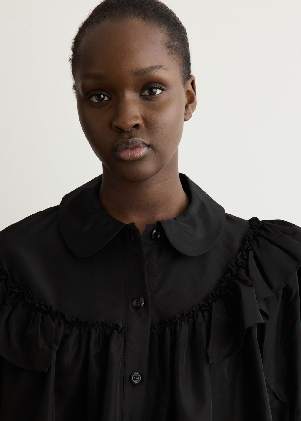 Cropped Puff Sleeve Ruffle Frill Shirt