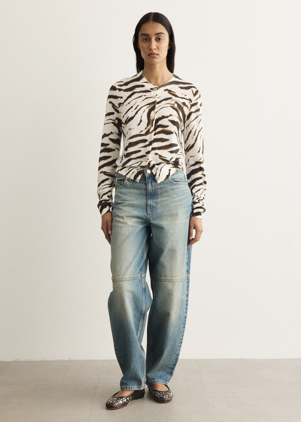 Sheer Printed Cotton Cardigan