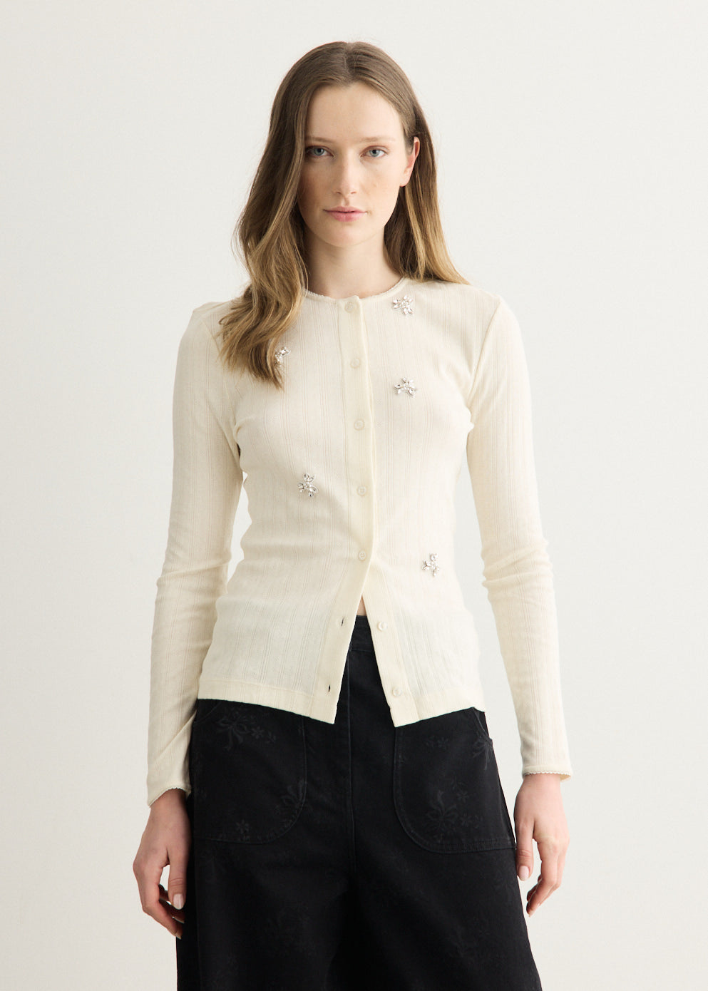 Turbo Embellished Pointelle Cardigan
