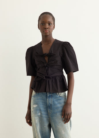 Washed Stretch Cotton Tie Strap Blouse