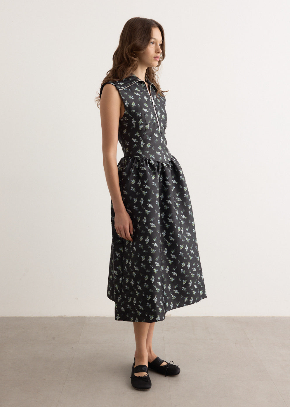 ganni floral midi dress Black Floral Jacquard Midi Dress