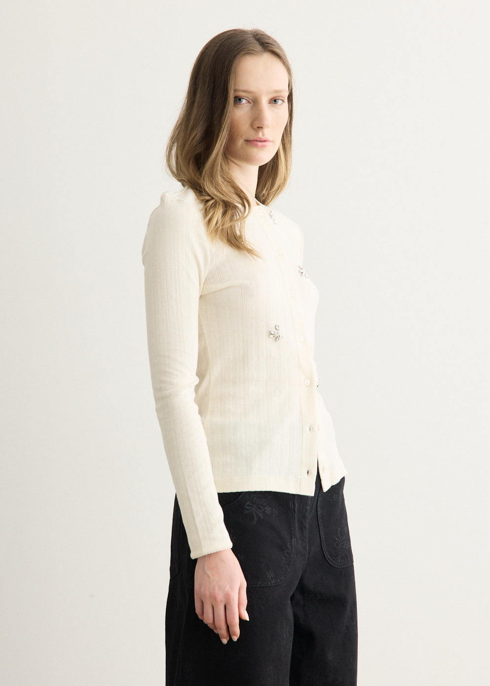 Turbo Embellished Pointelle Cardigan