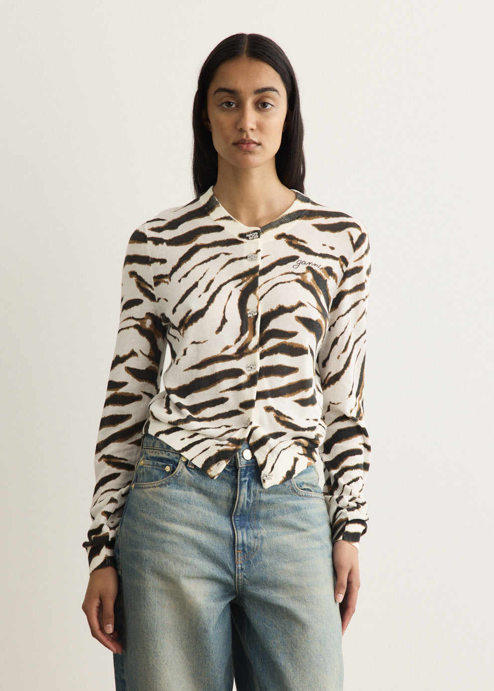 Sheer Printed Cotton Cardigan