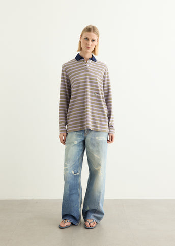 x Fruit of the Loom Striped Long Sleeve Polo