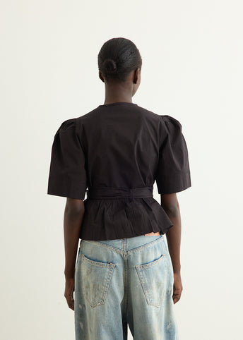 Washed Stretch Cotton Tie Strap Blouse