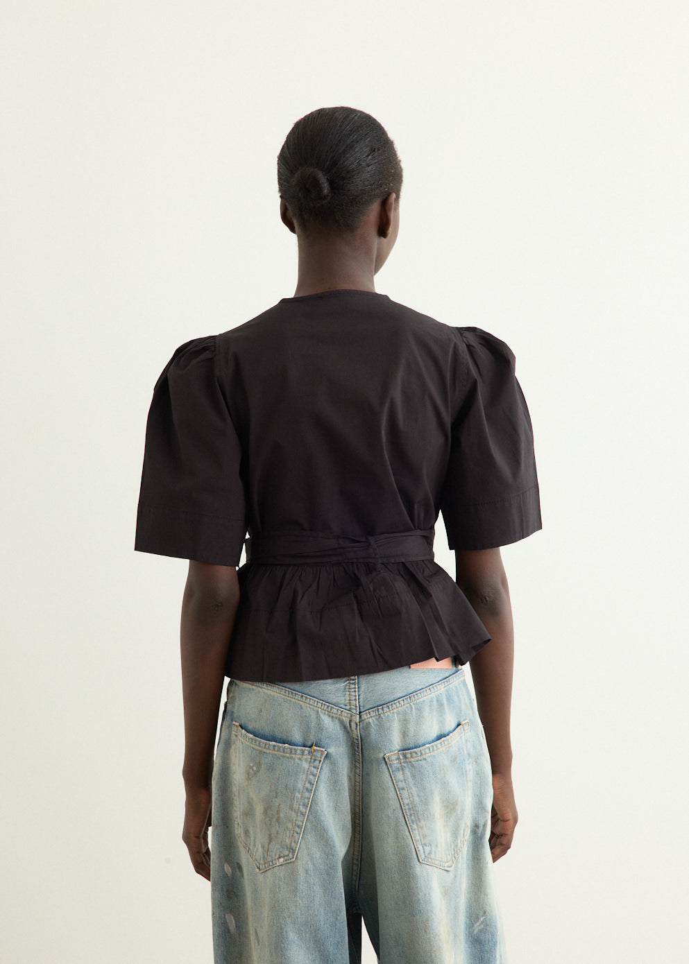 Washed Stretch Cotton Tie Strap Blouse