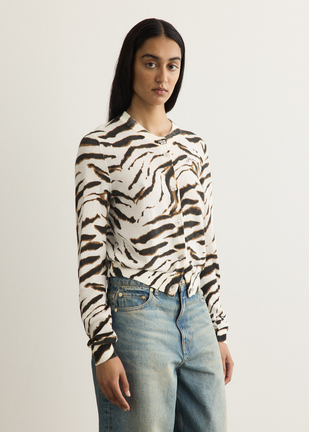 Sheer Printed Cotton Cardigan