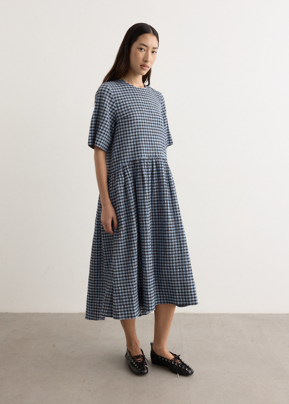 Seersucker Check Midi Dress