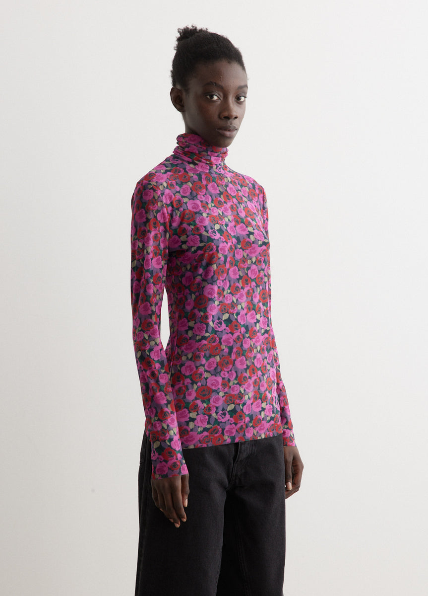 Printed Mesh Long Sleeve Rollneck