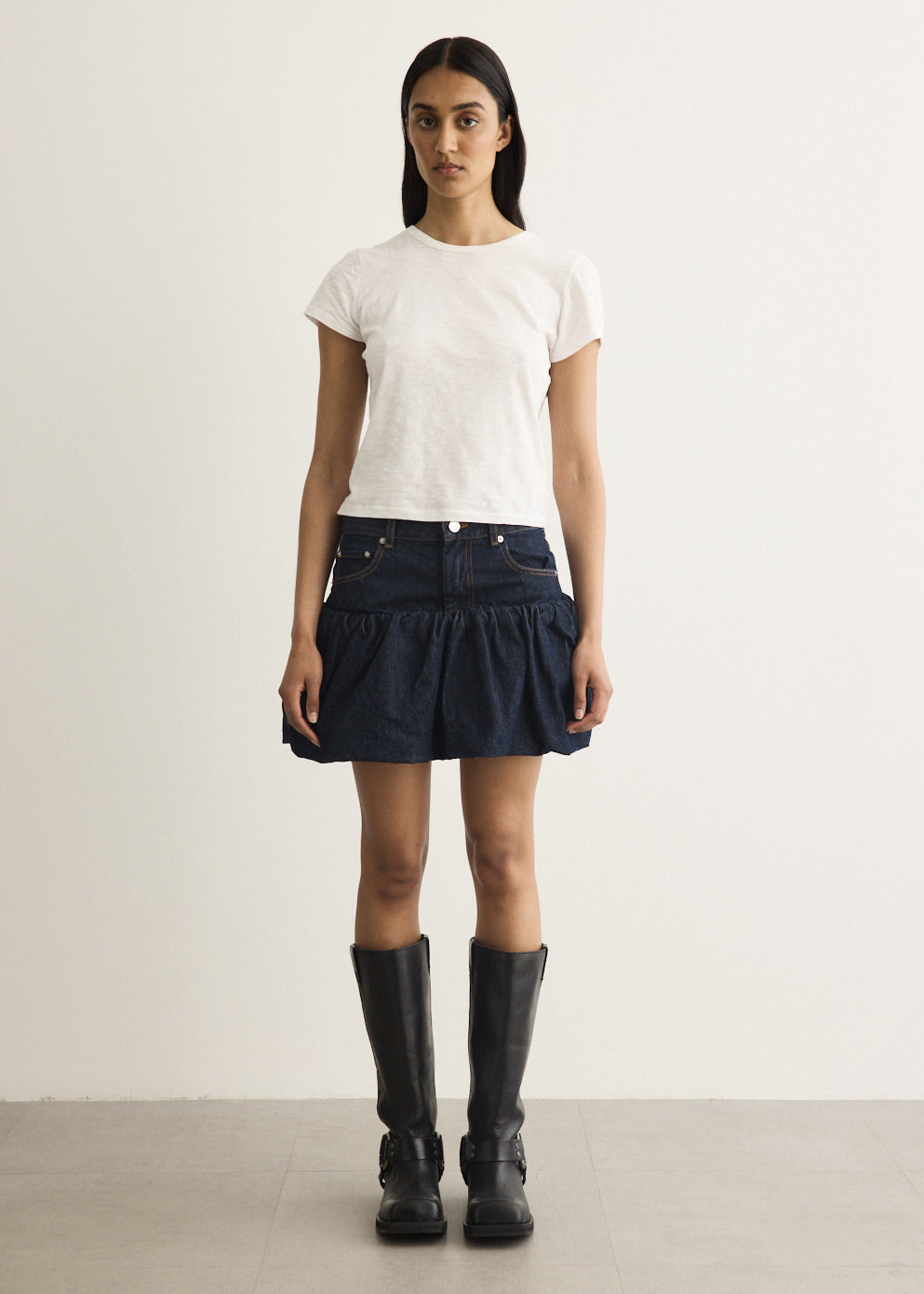 Rinse Denim Bubble Mini Skirt