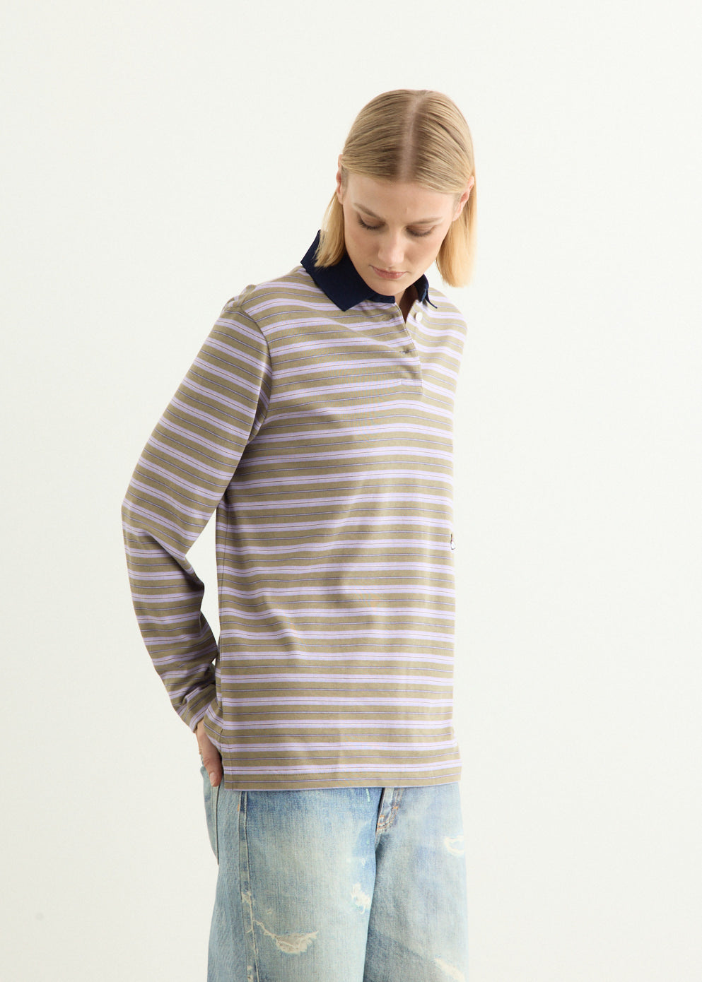 x Fruit of the Loom Striped Long Sleeve Polo