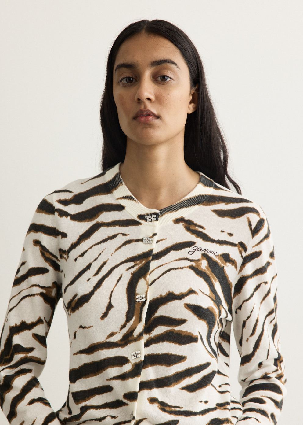 Sheer Printed Cotton Cardigan