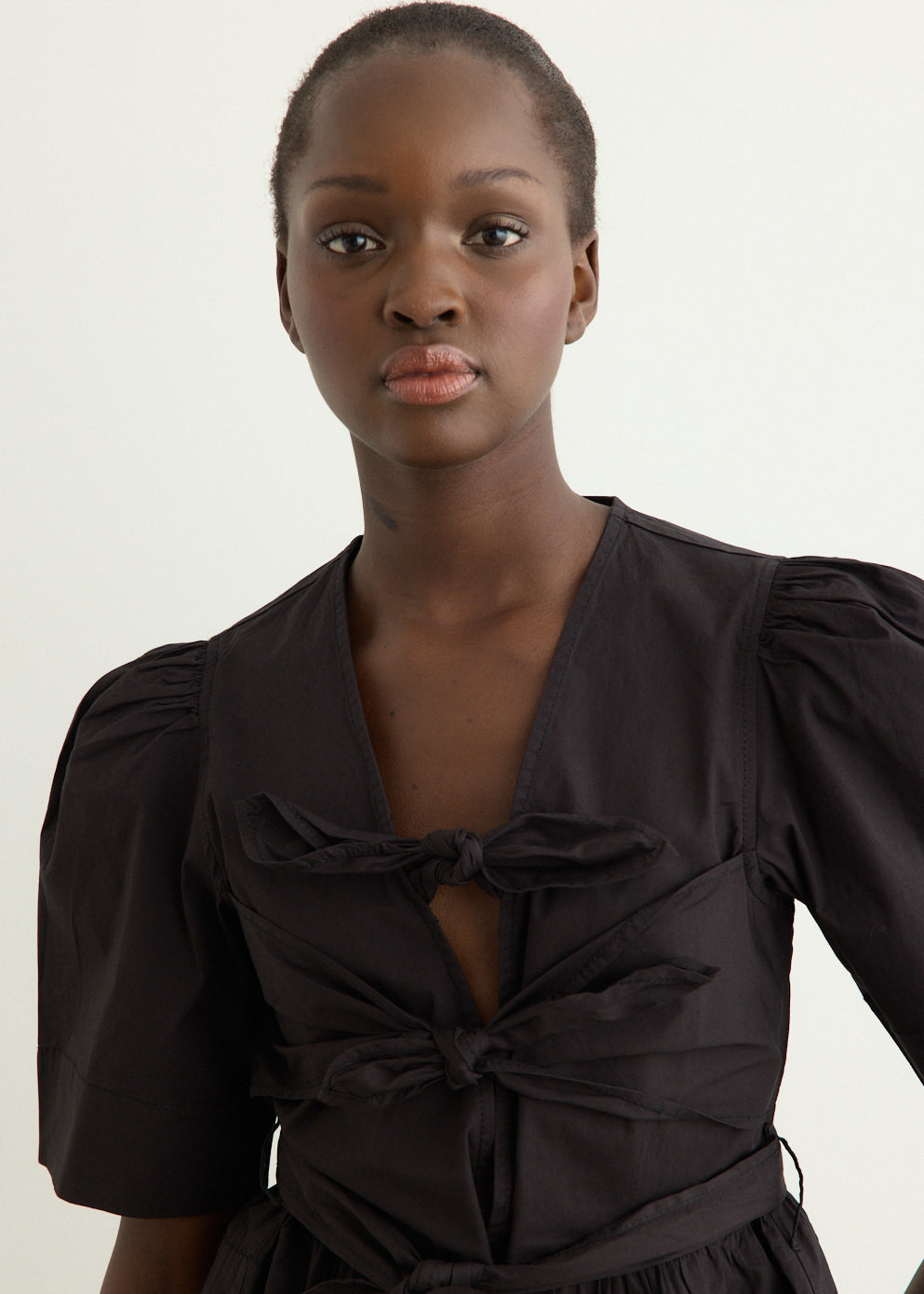 Washed Stretch Cotton Tie Strap Blouse