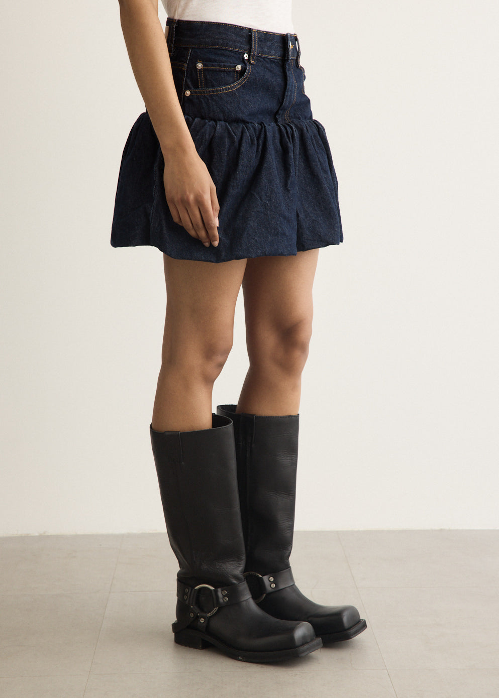 Rinse Denim Bubble Mini Skirt